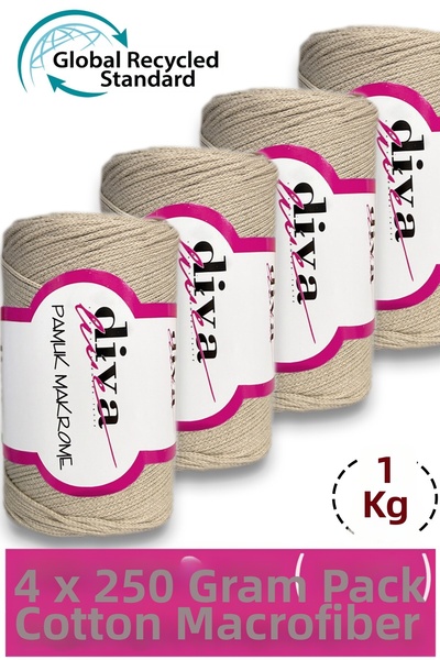 Diva İplik 1 kg - Pack of 4 - 3 mm - Koton Macrame Bag Thread 2305 Beige