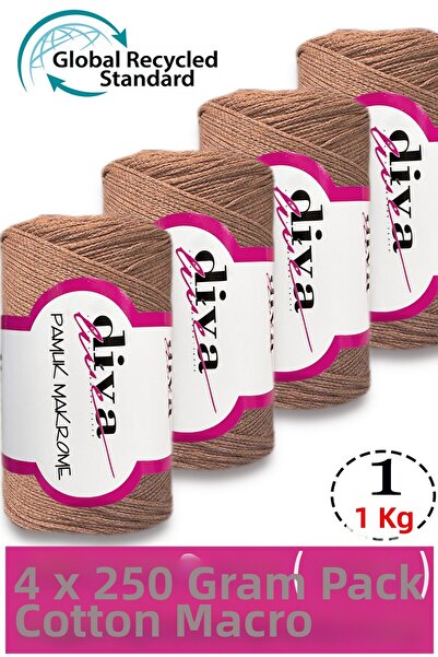 Diva İplik 1 Kg - Pachet de 4 bucăți - 3 mm - Ață pentru genți din macrame Ko...