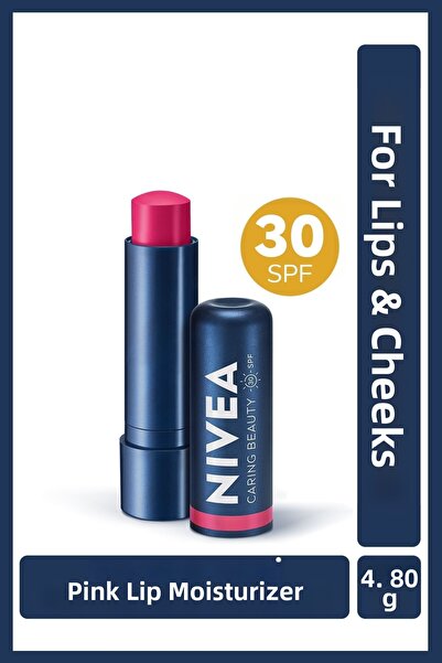 NIVEA Pink Lip Care Cream - 4.8gr SPF30 Natural Oils Vitamin E Moisturization