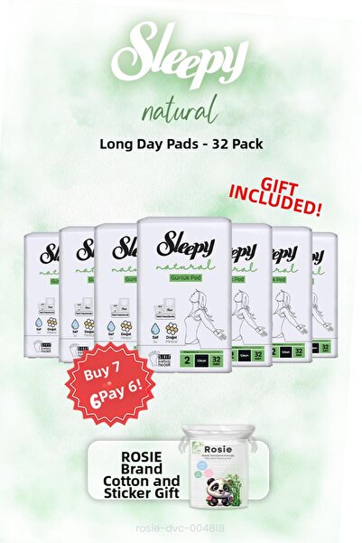 Sleepy اشتري 7 واحصل على 6 Sleepy Natural Long Daily Pad 32 قطعة وROSIE