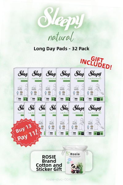 Sleepy اشتري 13 واحصل على 11 فوط يومية طويلة طبيعية 32 قطعة وروزي