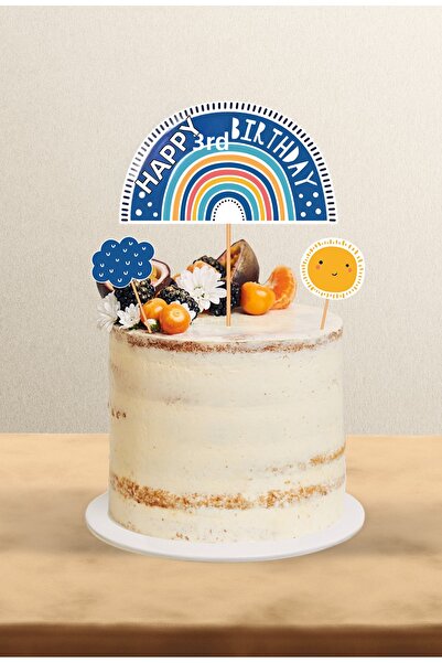 Hey Parti Decor pentru tort cu tematică curcubeu, pentru 3 ani, set de 3 piese