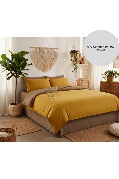 ayçiçek home Double Bedding Set 160/200 Fitted Sheet 200/220 Quilt Size 4 Pie...