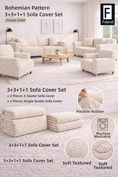 Faiend Husă elastică pentru canapea cu model jacquard boem 3 3 1 1 |   Husă e...