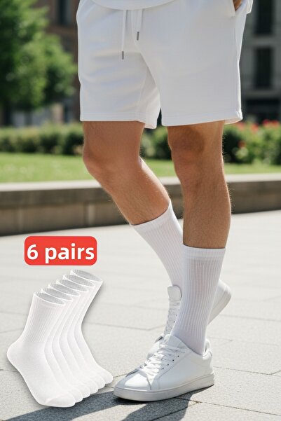 İbrahim Berk 6 Pairs Men's White Cotton Sports Socks Socket Tennis Size Daily...