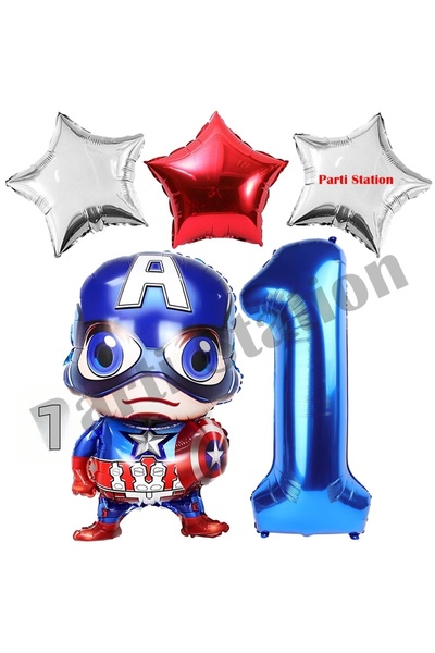 Parti Station مجموعة بالونات كابتن أمريكا بمفهوم المنتقمون، عمر سنة واحدة، با...