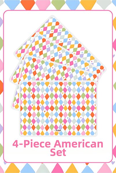 The Grade American Service Set of 4 Colorful Patterned Plate Mats Stain-Resis...