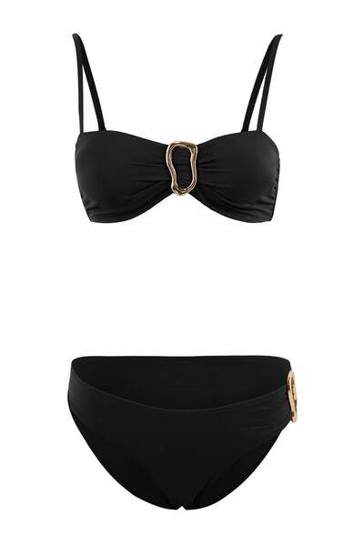 Trendyol Collection Black Strapless Covered Regular Waist Regular Bikini Set ...