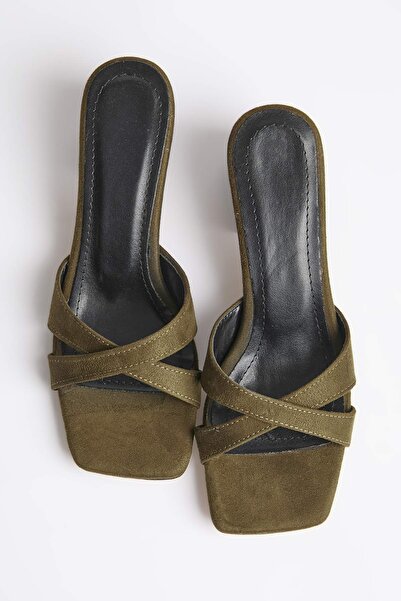 TRENDYOL SHOES Khakifarbene Damen-Wildlederschuhe mit klassischem Absatz