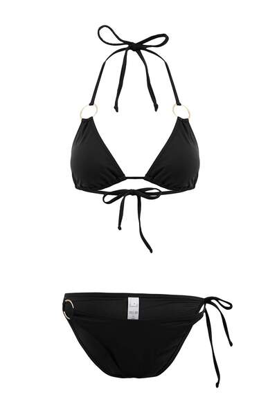 Trendyol Collection Black Triangle Covered Regular Waist Bikini Set with Acce...
