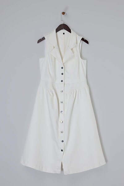 Trendyol Curve Ecru Jacket Collar A-Line Comfort/Medium Stretch Denim Plus Si...