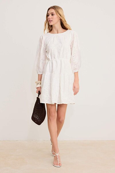 Trendyol Collection Ecru Plain Tie Detail Short / Mini Woven Dress Twoss26El0...