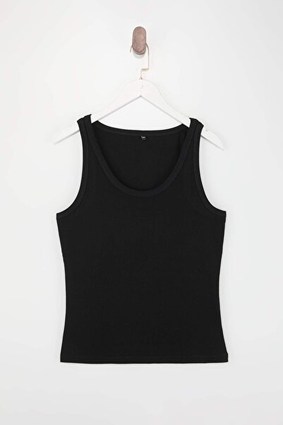 Trendyol Curve Black Pool Collar Basic Camisole Knitted Plus Size Undershirt ...