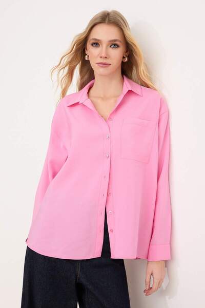 Trendyol Collection Rosa weit geschnittenes Modal-Hemd TWOSS26GO00077