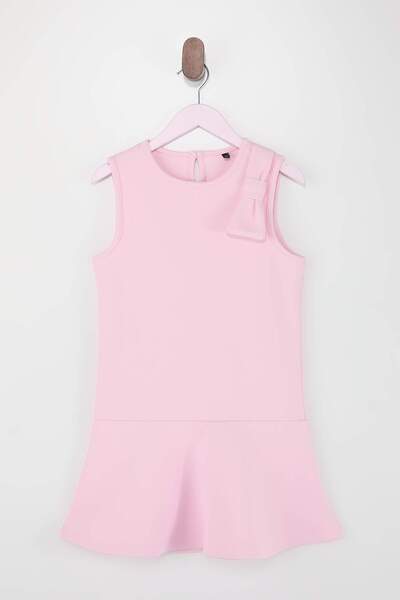 TRENDYOLKIDS Rosa Schleifendetail-Mini-/kurzes, einfarbiges Strickkleid für M...