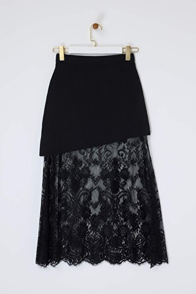 Trendyol Collection Black Lace Detailed Knitwear Skirt Twoss26Et00116