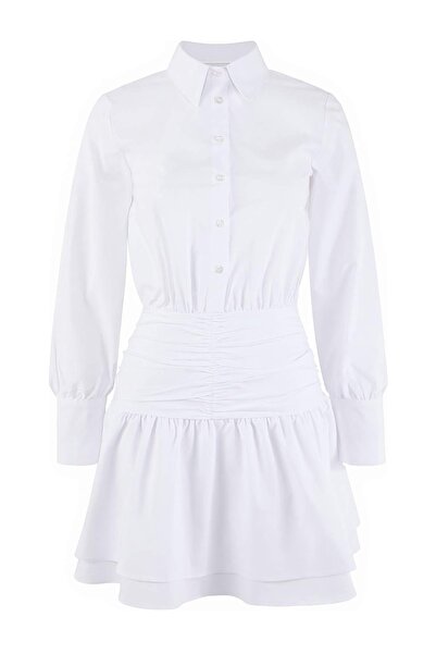 Trendyol Collection Rochie mini din poplin cu detaliu în talie, culoare ecru ...