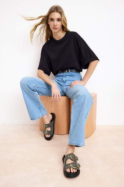 TRENDYOL SHOES شبشب نسائي كاكي نوبوك TAKSS26TE00005