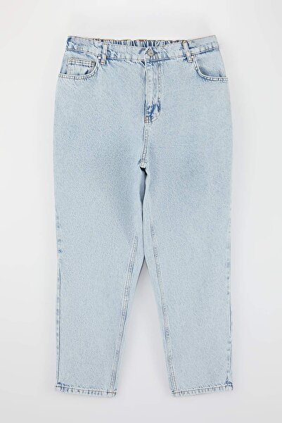 Trendyol Curve بنطلون جينز موم أزرق فاتح بخصر مرتفع ومرن 100% قطن مقاس كبير T...