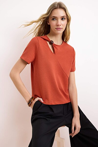 Trendyol Collection Kiremit Regular/Normal Fit Accessoire-detaillierte Strick...