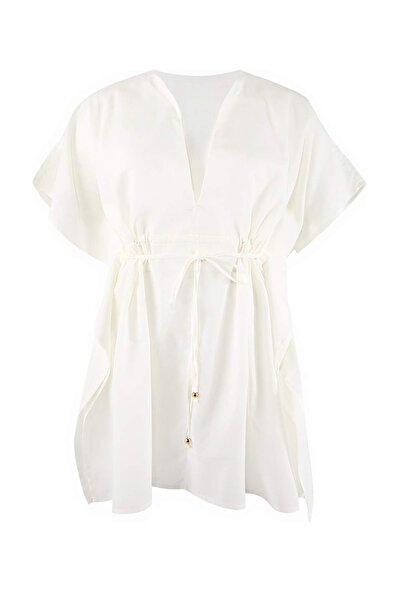 Trendyol Curve Λευκό Κιμονό & Καφτάν Μεγάλου Μεγέθους με Ρυθμιζόμενα Πλαϊνά Λ...