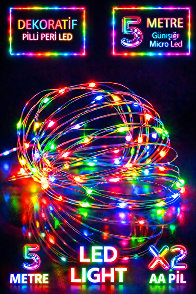 Parti dolabı Peri Led Işık 5 Metre (RGB) Renkli Işık Yılbaşı Dekoratif Aydınl...