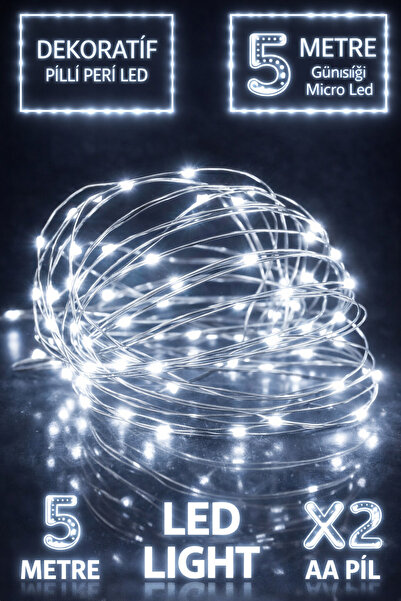 Parti dolabı Peri Led Işık 5 Metre (BEYAZ) Dekoratif Aydınlatma Yılbaşı Ramaz...