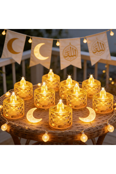 Yoawllty ٢٤ قطعة من زينة أضواء رمضان، شموع LED صغيرة، زينة بدون لهب لرمضان، با