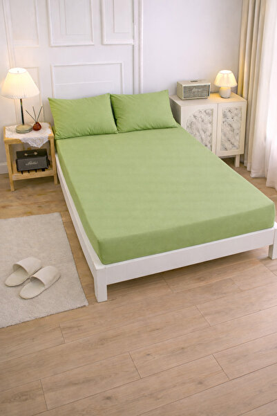 LilaMOON Green Colored Cotton Ranforce Fabric Single/Double Fitted Elastic Sh...