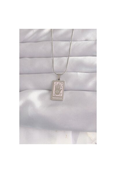 316L Çelik Gümüş Renk Pembe Mineli El Figür Tarot Kolye - TJ-BKO9050 TG/Tmya1395 213308