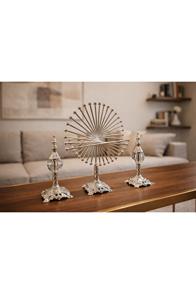 asellus Silver Spiral 3’lü Lüks Dekoratif Obje Seti - Modern Salon ve Ofis Ma...