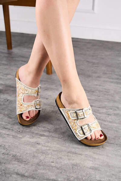 İmerShoes Жіночі білі капці на щоденне носіння, з двома пряжками, овальним но...