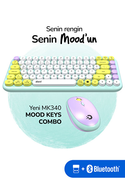 Daxi MK340 Mood Keys Combo Kablosuz Bluetooth Klavye Mouse Seti, Türkçe Q Kla...