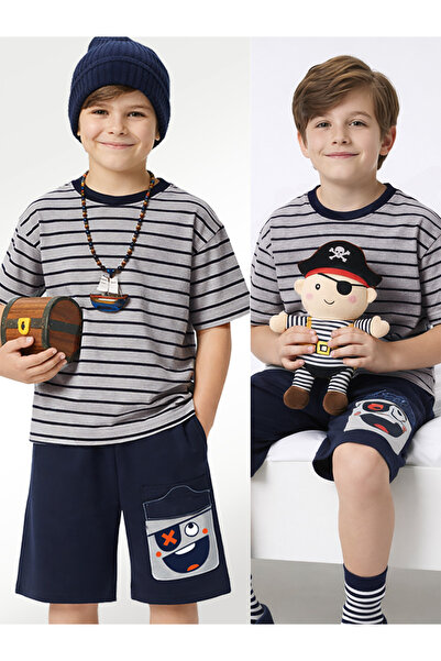 Denokids Boy's Striped T-Shirt Pirate Shorts Summer Set