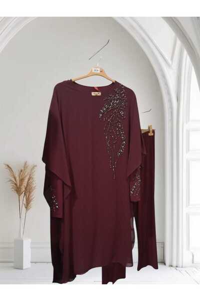 HESNA بدلة سهرة بمقاس كبير مع كيب وحجر الراين