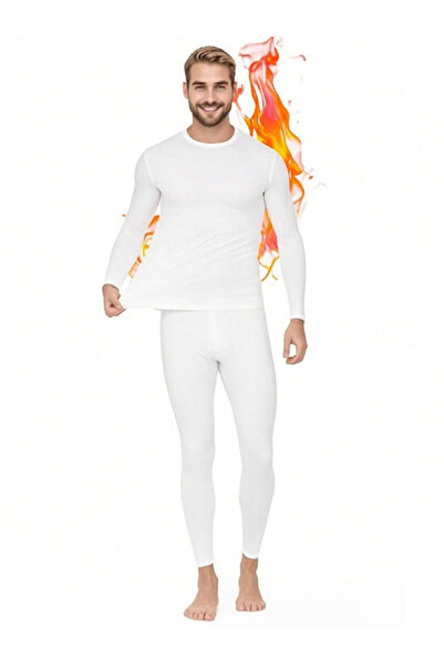 Domuik طقم ملابس داخلية حرارية بيضاء للرجال، مكون من قطعتين (قميص وسروال)، مل...