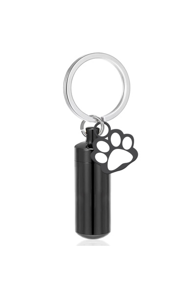 Choice سلسلة مفاتيح على شكل جرة سوداء لحفظ رماد الحيوانات الأليفة، مزينة بطبع...