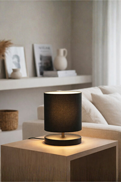 HOMİNG Design Abajur Mini Boy Siyah Kumaş Başlıklı