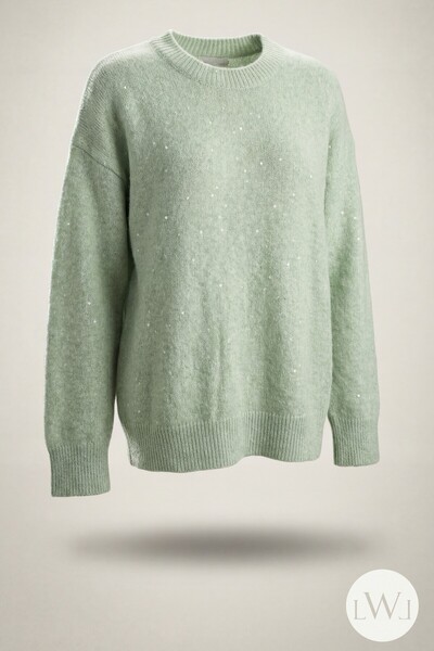 LWL Bisiklet Yaka Rahat Kesim Yumuşak Dokulu Işıltılı Yeşil Triko Kadın Kazak