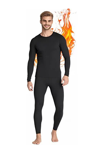 Domuik Black Men's Thermal Underwear Suit Top and Bottom Set Base Layers Long...