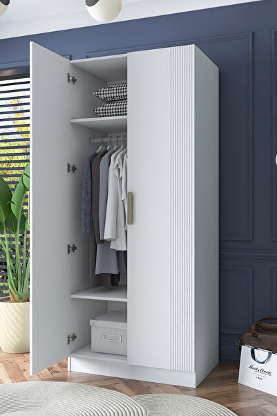 Rani Mobilya Rani BA181 Membran Kapaklı Gardırop 2 Raflı Askılı 2 Kapaklı Elb...