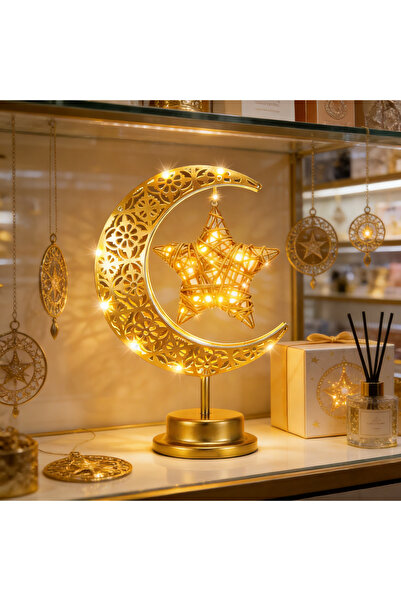 Generic أضواء رمضان، مصباح طاولة رمضاني مزخرف بنجوم معلقة، زينة رمضانية 【يعمل...