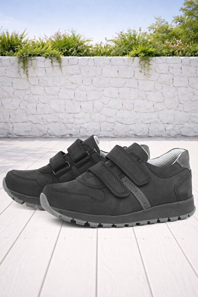 Rakerplus Genuine Leather Velcro Black Children's Sports School Shoes