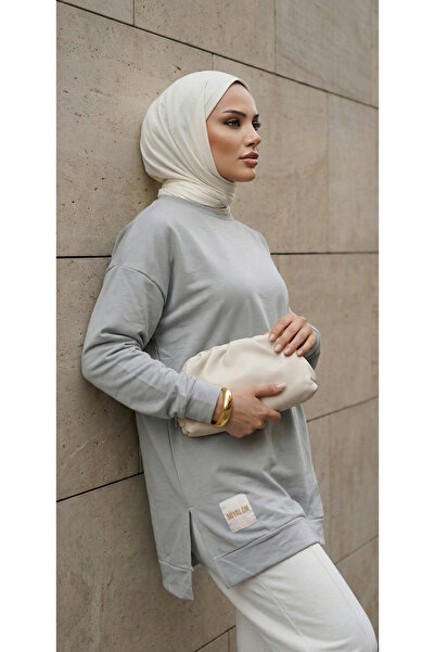 FABİMOD Kadın Mevsimlik Bol Bisiklet Yaka Armalı Uzun Tesettür Tunik Uzun Spo...