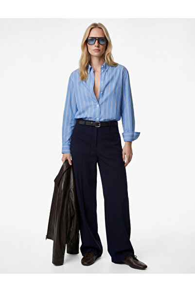 Koton Aplike Cep Detaylı Geniş Paça Kemerli Kumaş Pantolon