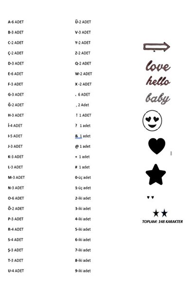 fikirstore Mesaj Panosu Için Yedek Beyaz Renk Harf Seti Emojili Simgeli Ve Noktalı Harfler