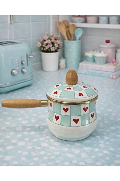 ALEV EMAYE Emaye Sosluk / Sevimli Mavi Sütlük – Love seri, Ahşap Saplı