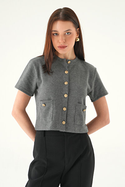 Rays 3076A Buttoned T-Shirt with Front Pocket Anthracite