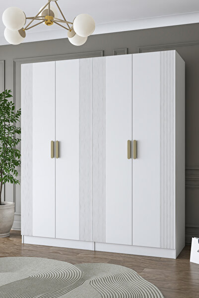 Rani Mobilya Rani BA186 Membran Kapaklı Gardırop 5 Raflı 2 Askılı 4 Kapaklı E...