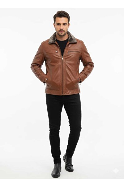 DYNAMO erkek kahverengi deri mont